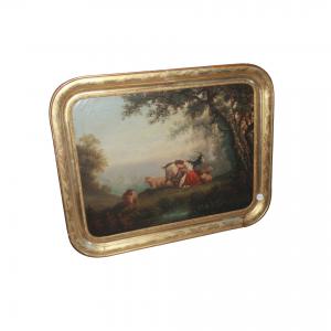 Olio Su tela Olandese scena bucolica XVIII secolo
